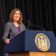 Governor Kathy Hochul at the 217th session of the Basic School of the New York State Police Academy. The ceremony was held at the Empire State Plaza Convention Center in Albany.
