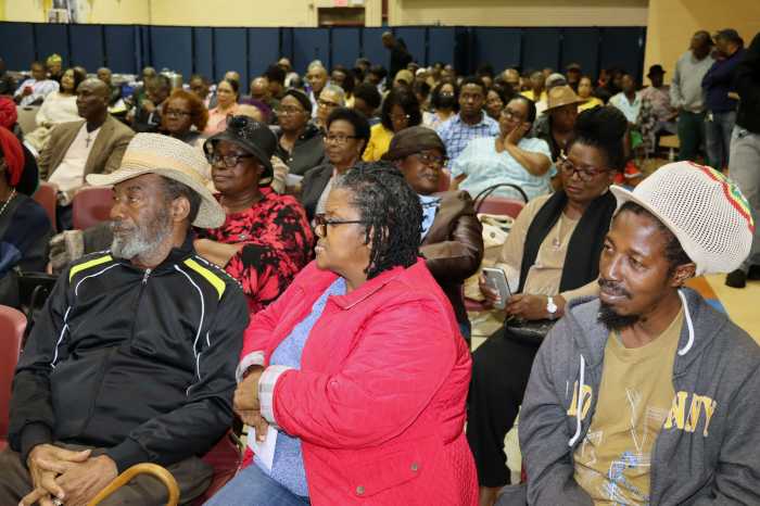A section of the audience at a New Democratic Party Town Hall Meeting at the Friends of Crown Heights Educational Center in Brooklyn in October 2023.