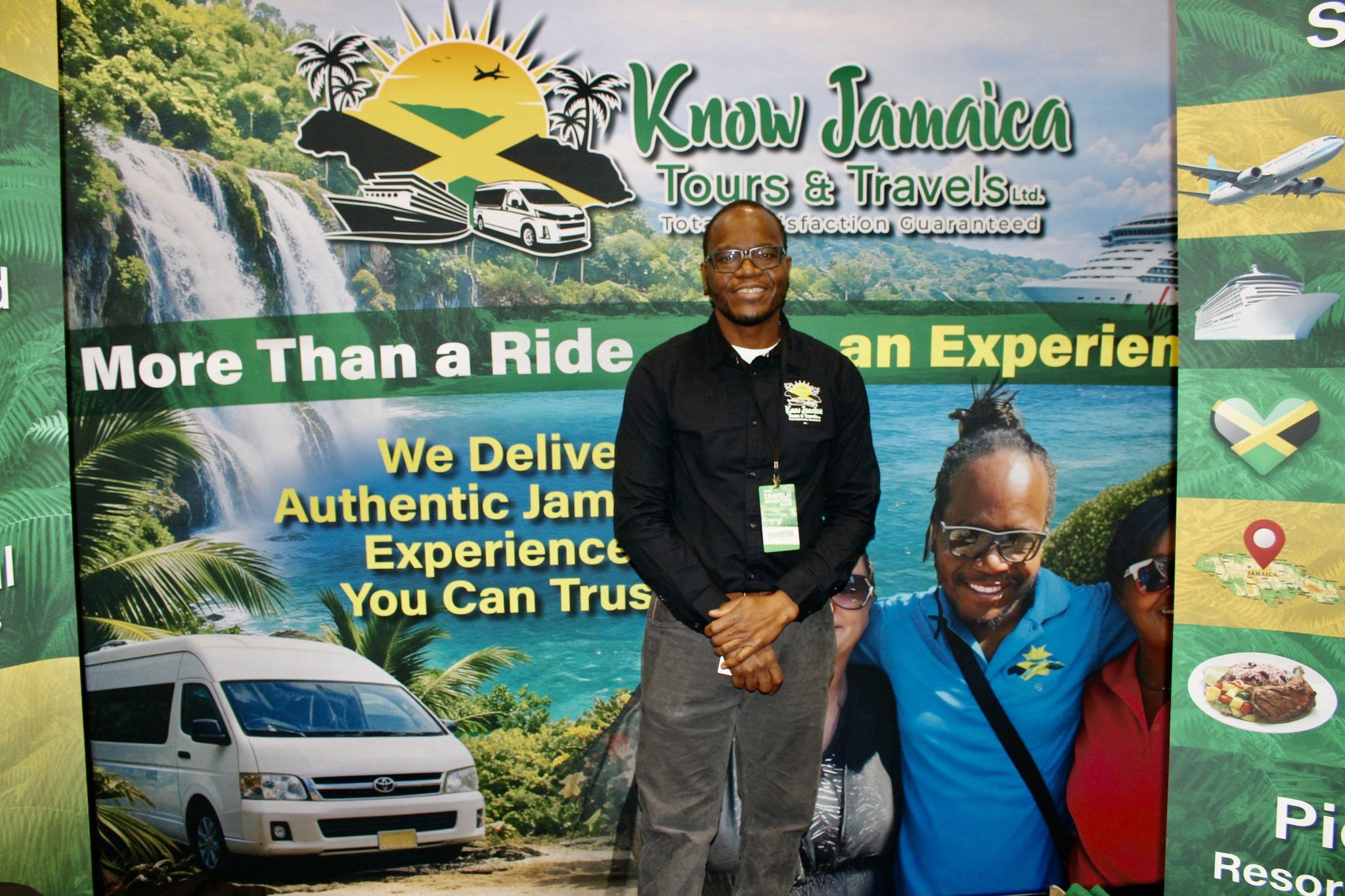 Javia Shaw, against the backdrop of aquamarine water, and happy customers, praised his family company Know Jamaica Tours & Travels for sharing jaunts that represent the rich cultural and history of the island nation. Shaw was one of hundreds of presenters at the 2026 New York Travel & Adventure Show, at the Jacob Javits Center in New York City, on Jan. 24, 2026.