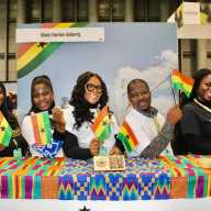 Staffers of the Ghana Tourism Authority proudly display their country’s flag for Caribbean Life, at the 2026 New York Travel & Adventure show at the Jacob Javits Center in Manhattan, on Jan. 24. From left, Annabelle McKenzie, Genevive Nyagbe, Selasi Piphanje, Wisdom Ahadzi, and Michelle Konadu.
