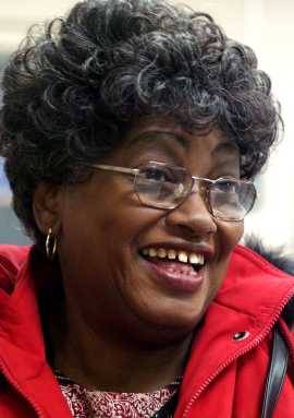 Claudette Colvin, who was attending Booker T. Washington Magnet High School in 1955 when she was arrested for not giving up her seat on a Montgomery city bus, visits the school in Montgomery, Alabama, U.S. Feb. 3, 2005.