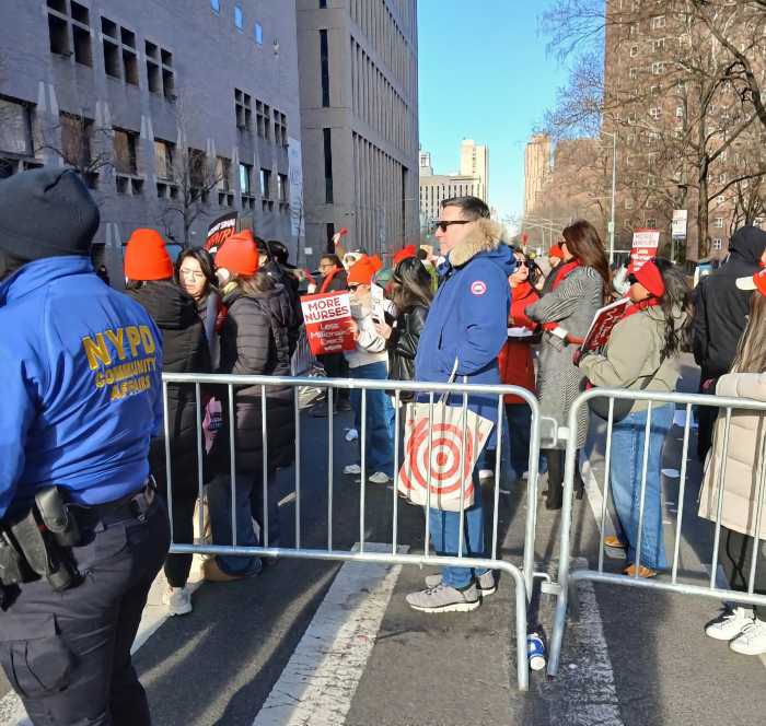 Striking nurses at Mount Sinai Hospital on the picket line. 