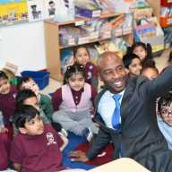 New Schools Chancellor Kamar Samuels with students of P.S./M.S. 194 in the Bronx.