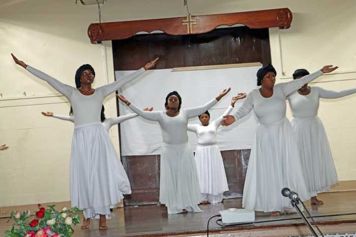 BUSS Liturgical Dancers perform a dance routine.