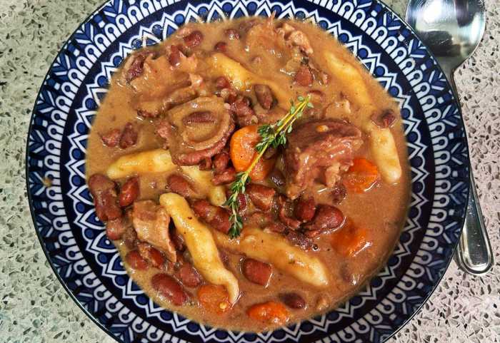 Traditional Caribbean Stew Peas (kidney beans) With Ham Bone recipe.