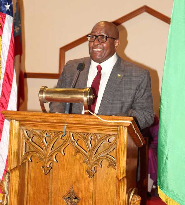Consul General of Guyana to New York Ambassador Michael E. Brother, acknowledged the importance of the Guyanese Diaspora in New York during his remarks at a 56th Republic Interfaith Service at St. Gabriel's Epispocal Church in Brooklyn on Feb. 23, 2026.