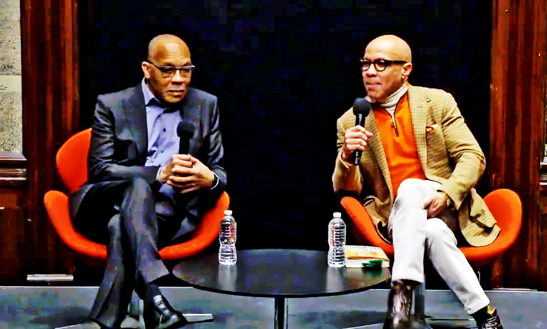 Screenshot of Pulitzer-Prize-winning journalist and author Eugene Robinson (left), with moderator Darren Walker, president of the National Gallery of Art (NGA).