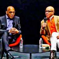 Screenshot of Pulitzer-Prize-winning journalist and author Eugene Robinson (left), with moderator Darren Walker, president of the National Gallery of Art (NGA).