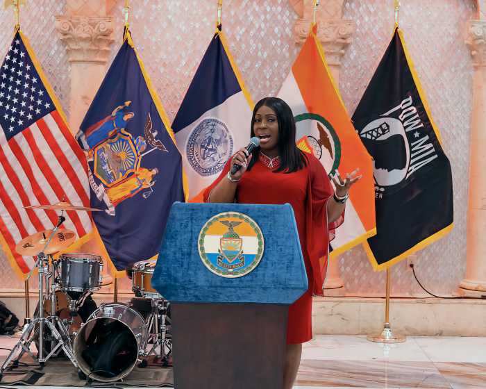 Bronx Borough President Vanessa L. Gibson addressing the Black History Month event.