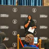 Bronx Borough President Vanessa L. Gibson speaks at the World Hijab Day Event.