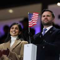 Milano Cortina 2026 Olympics - Opening Ceremony - San Siro Stadium, Milan, Italy - Feb. 06, 2026. U.S. Vice President JD Vance and Second lady Usha Vance during the opening ceremony.