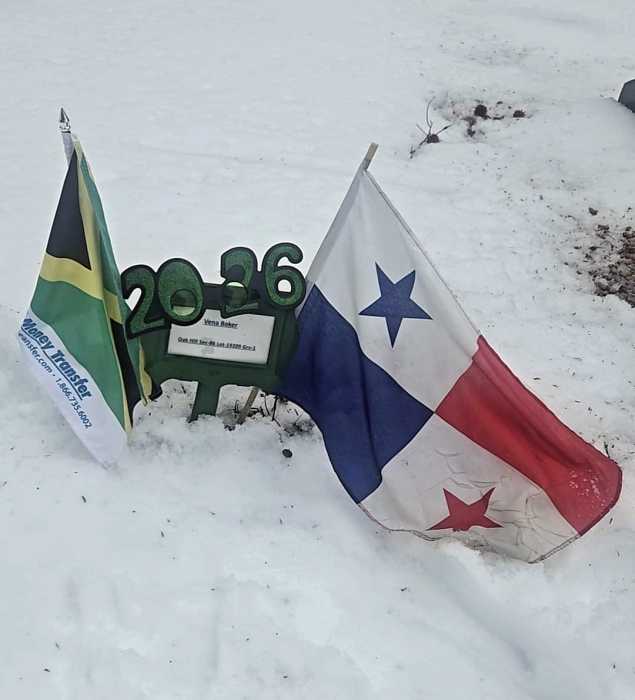 Vena W. Baker’s gravesite is blanketed by snow. The Bronx resident was born in Panama but grew up in Jamaica died in 2024.