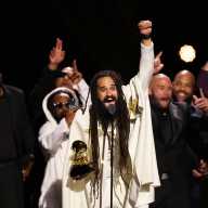 Keznamdi accepts the Best Reggae Album award for "BLXXD & FYAH" during the premiere ceremony of the 68th Annual Grammy Awards in Los Angeles, California, U.S., Feb. 1, 2026.