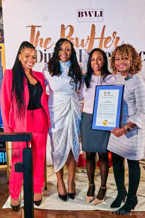 Marjorie Mesidor, Judith Jacques, Olena Nicks and former White House Press Secretary Karine Jean-Pierre at BWLI’s PowHer Dining Experience, a moment Jean-Pierre called symbolic for Haitian-American and Black women leaders.