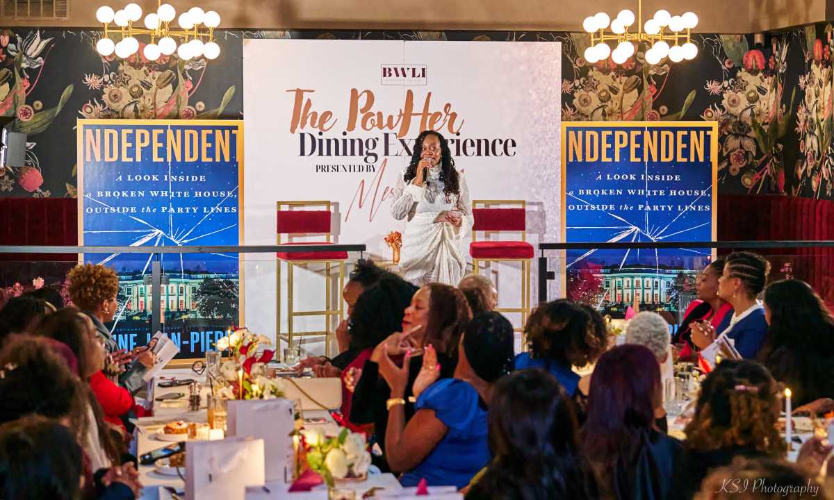 Judith Jacques speaks at the Black Women of Long Island’s PowHer Dining Experience, which she described as a symbolic gathering of Black women from diverse professional backgrounds in community and leadership.