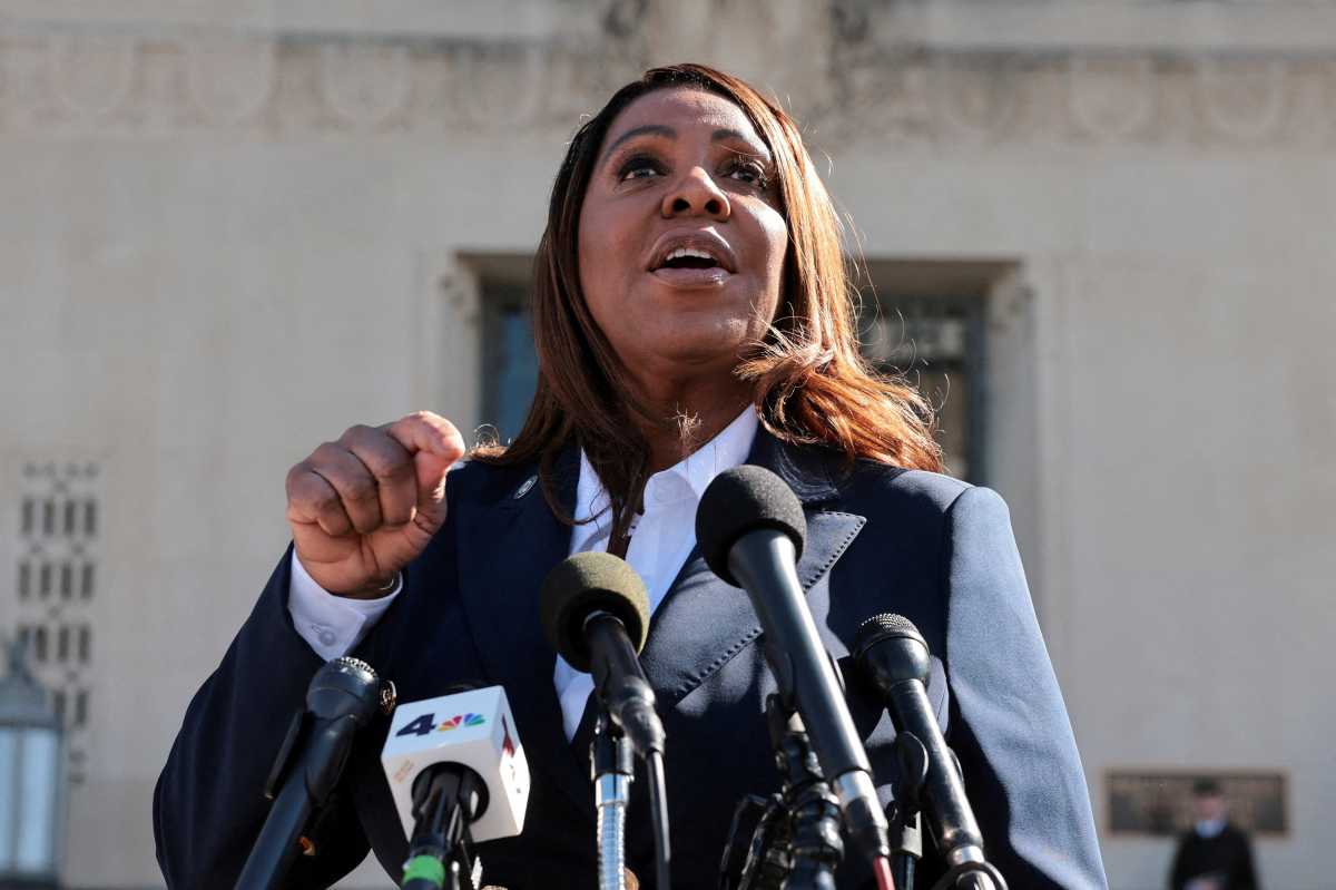 New York Attorney General Letitia James speaks to the media after she pleaded not guilty to charges that she defrauded her mortgage lender, outside the U.S. District Court for the Eastern District of Virginia in Norfolk, Virginia, U.S., October 24, 2025.