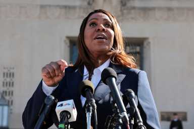 New York Attorney General Letitia James speaks to the media after she pleaded not guilty to charges that she defrauded her mortgage lender, outside the U.S. District Court for the Eastern District of Virginia in Norfolk, Virginia, U.S., October 24, 2025.