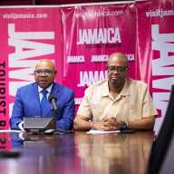 Edmund Bartlett, left, Minister of Tourism, and Prof. Lloyd Waller during a recent press conference to discuss Jamaica’s participation at the 4th Global Tourism Resilience Day Conference and Expo in Nairobi, Kenya.