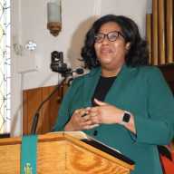 Trinidadian-American court attorney referee Danielle Noel addresses congregation at Fenimore Street United Methodist Church in Brooklyn in January.