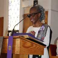 Marlene Ferguson addresses the congregation.