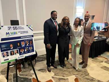 Tyrell Hankerson and Farah Louis, both New York City Council Members; Monique Chandler-Waterman, New York State Assemblywoman; and Clyde Vanel, New York State Assemblyman, attend an MWBE Networking Reception hosted by Rodneyse Bichotte Hermelyn, New York State Assemblywoman, during the 55 Annual Legislative Conference in Albany this year 2026. The event connected minority- and women-owned business with government leaders to promote awareness, inclusion, and support.