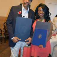 Dr. Roland Purcell and Cheryl Vincent, honorees at the St. John's Educators Scholarship Fund Annual Mothers Day Luncheon in 2016.