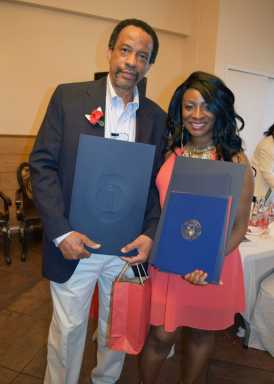Dr. Roland Purcell and Cheryl Vincent, honorees at the St. John's Educators Scholarship Fund Annual Mothers Day Luncheon in 2016.