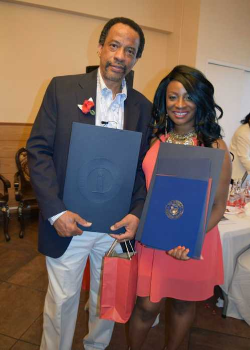 Dr. Roland Purcell and Cheryl Vincent, honorees at the St. John's Educators Scholarship Fund Annual Mothers Day Luncheon in 2016.