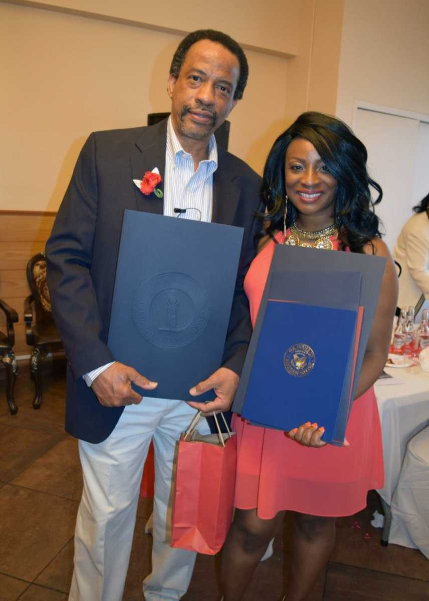 Dr. Roland Purcell and Cheryl Vincent, honorees at the St. John's Educators Scholarship Fund Annual Mothers Day Luncheon in 2016.