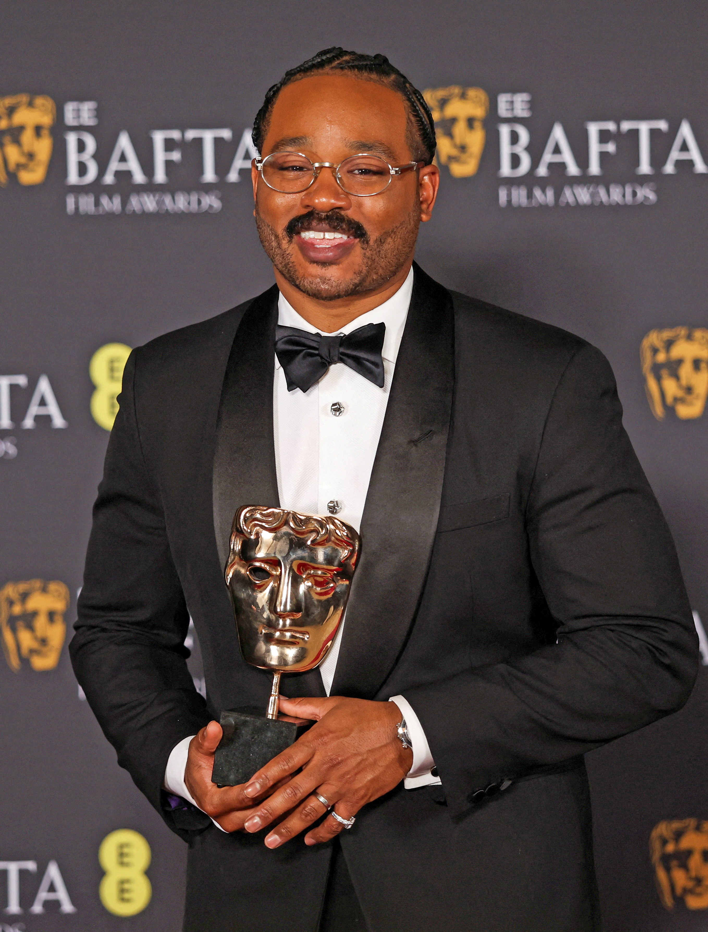 Ryan Coogler poses with the Original Screenplay Award for 'Sinners', at the 2026 British Academy of Film and Television Awards (BAFTA) at the Royal Festival Hall in the Southbank Centre, London, Britain, Feb. 22, 2026.