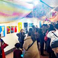 Attendees gather to experience the exhibition on March 29 at the HCX’s gallery space at 35 Lafayette Ave. in Downtown, Brooklyn.