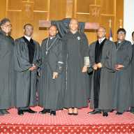 The Rev. Dr. Elizabeth Abel, UMC Long Island West District Superintendent, center, with clergy from the Brooklyn Downtown South Cooperative Parish of the United Methodist Church (UMC), otherwise known as Bold United Soul Seekers (BUSS), at the conclusion of Good Friday Worship Service at St. Mark's UMC in Flatbush, Brooklyn.