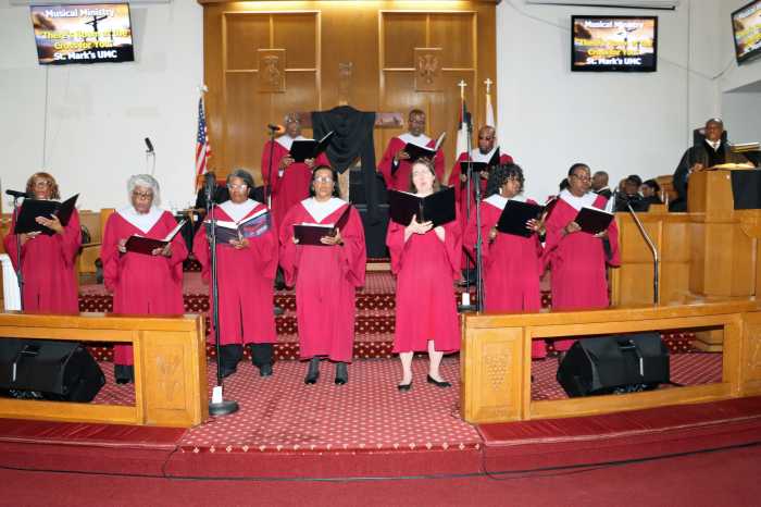 St. Marks's UMC Chancel Choir sings "There's Room at the Cross for You" before Pastor Sharon Petgrave-Cundy brings the Third Word.
