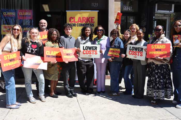 U.S. Rep. Yvette D. Clarke, (sixth from left) with supporters at the launch of her re-election campaign.