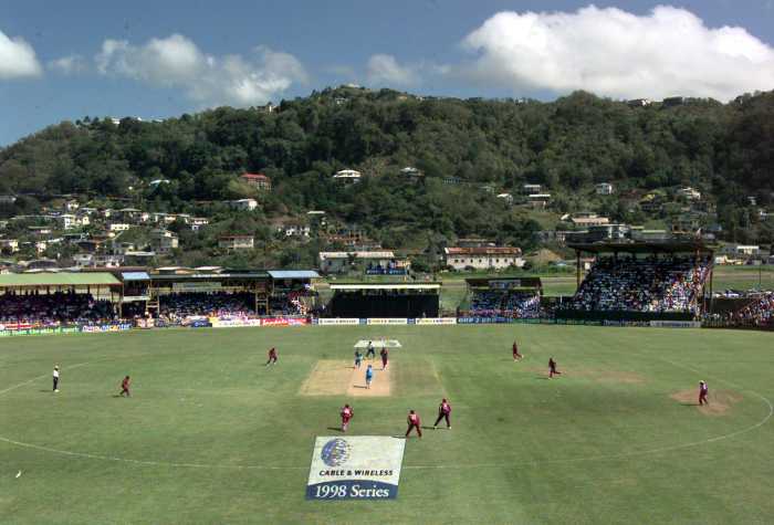 England play the West Indies in the 3rd One-Day International at the Arnos Vale Cricket Ground, St. Vincent on April 4,1998.