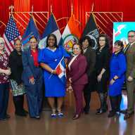 Bronx Borough President Vanessa L. Gibson, center, with Dominican Republic flag, with honorees and other patrons.