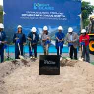 Grenada’s Governor General Dame Cecile La Grenade (center) with Prime Minister Dickon Mitchell and other Cabinet officials breaking gound for the new general teaching hospital in Calivingy/Hope Vale, Grenada.
