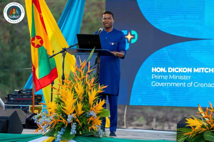 Grenadian Prime Minister Dickon Mitchell addresses the ground breaking ceremony for Grenada’ new General Hospital in Calivingy/Hope Vale, Grenada.
