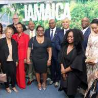Minister of Tourism, Edmund Bartlett and Jamaica's Ambassador Antony Anderson (center right of picture) surrounded by members of the Diaspora in Washington D.C.
