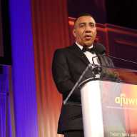 Jamaica Prime Minister Andrew Holness gives his acceptance speech during the American Foundation for the University of the West Indies event on Friday, April 17, 2026.