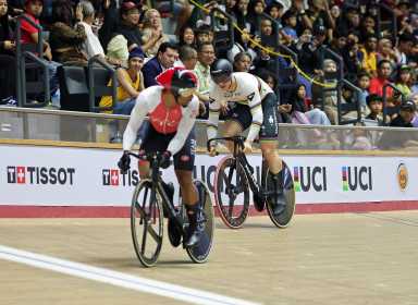 Harrie Lavreysen Netherlands and Nicholas Paul Trinidad and Tobago in the Men’s Sprint final for Gold at the UCI Track World Cup on April 26, 2026.