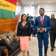 Acting Venezuelan President Delcy Rodriguez with Grenadian prime Minister Dickon Mitchell in Grenada.