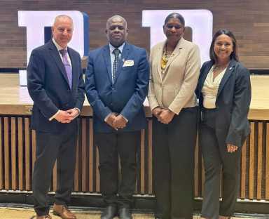 From left, Detective Fadi Mansour, SVG Consul General Roland "Patel" Matthews, SVG Consul (Foreign Investment) Bernadette Ambrose, and Detective Maria Raheel.