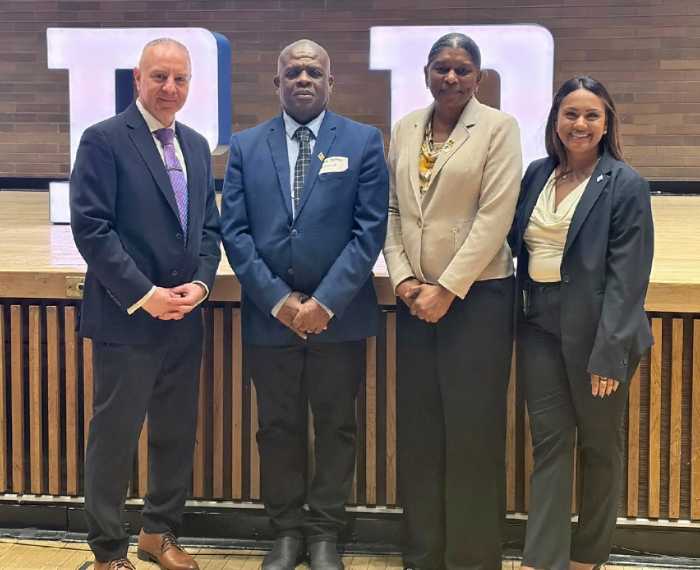 From left, Detective Fadi Mansour, SVG Consul General Roland "Patel" Matthews, SVG Consul (Foreign Investment) Bernadette Ambrose, and Detective Maria Raheel.