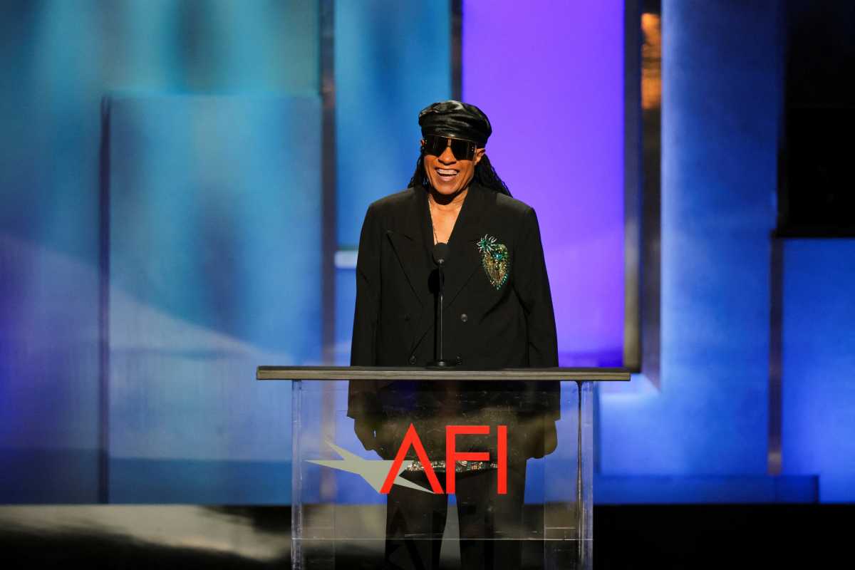 Stevie Wonder speaks on the stage at the 51st AFI Life Achievement Award tribute gala at the Dolby Theatre in Los Angeles, California, U.S., April 18, 2026.