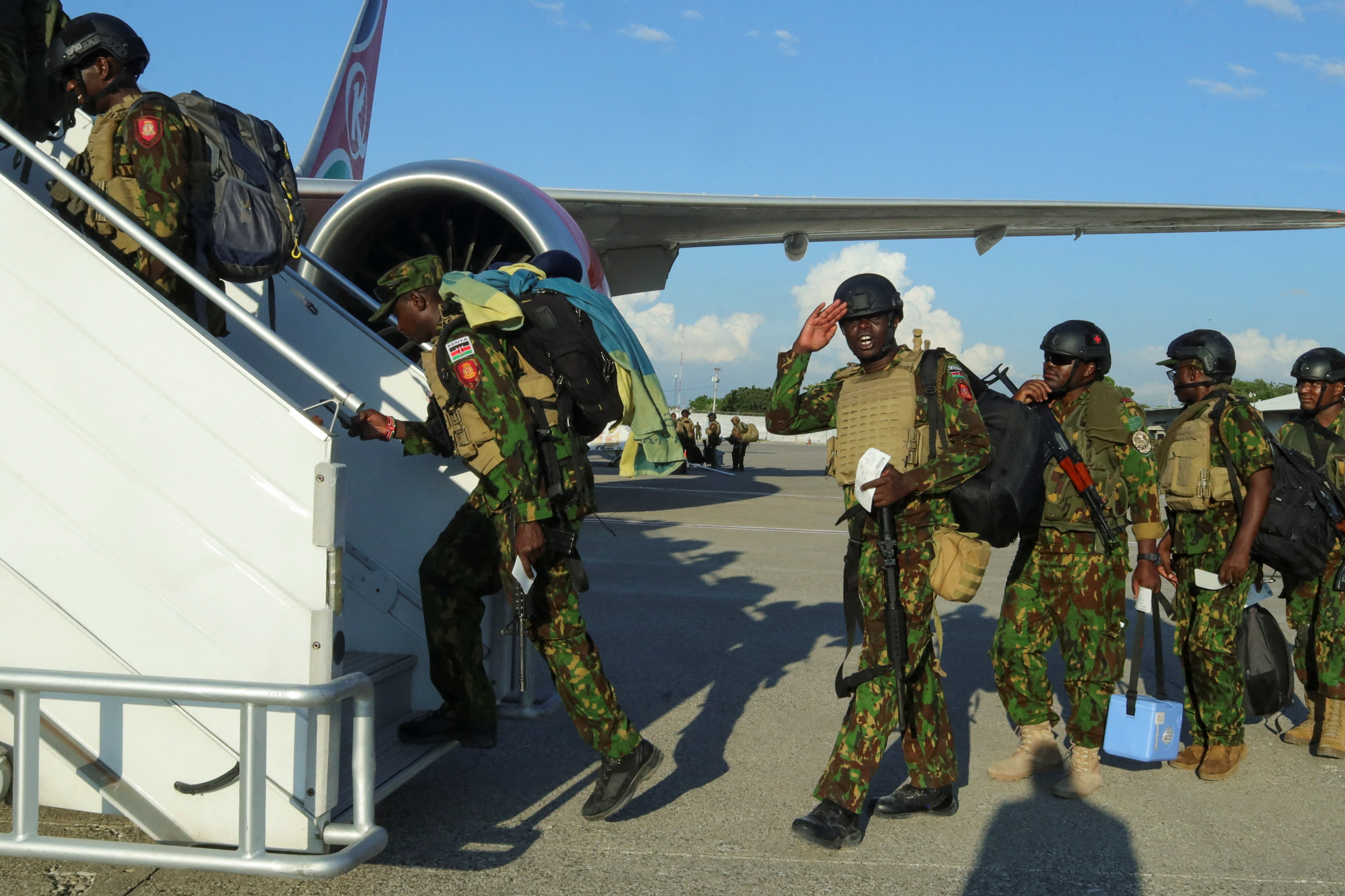 The last members of Kenya’s multinational force board a plane after the contingent helped train and assist Haitian police to restore stability in Port-au-Prince, Haiti April 27, 2026.
