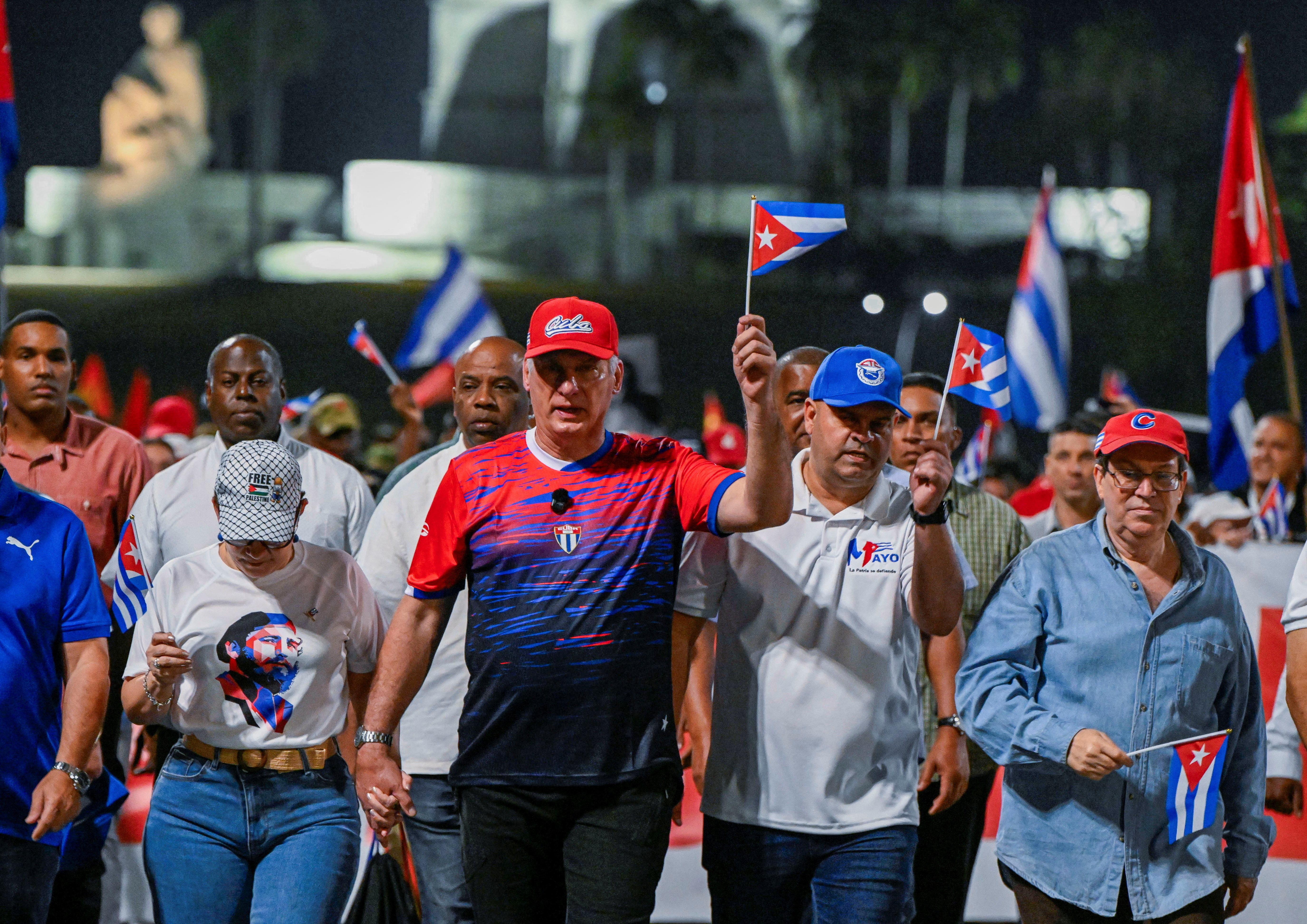 Cuba's President Miguel Diaz-Canel marches in a May Day parade, in Havana, Cuba May 1, 2026.