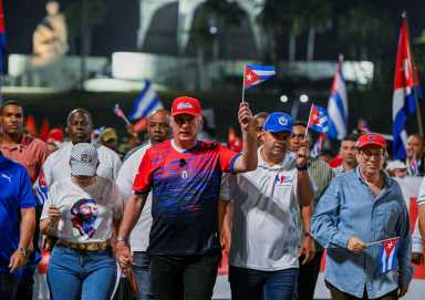 Cuba's President Miguel Diaz-Canel marches in a May Day parade, in Havana, Cuba May 1, 2026.