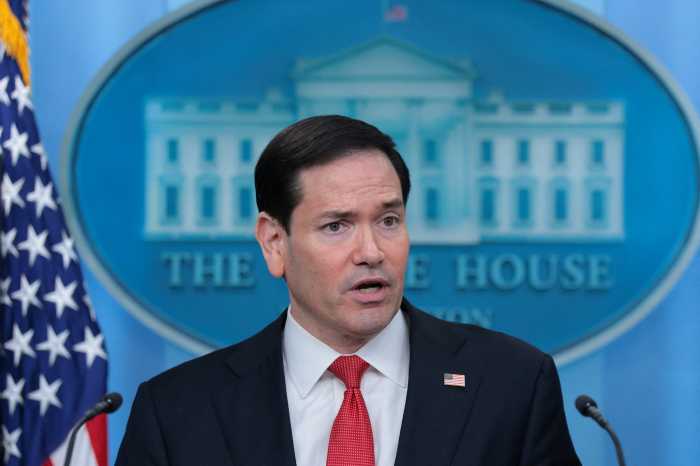 US Secretary of State Marco Rubio speaks during a press briefing in the James S. Brady Press Briefing Room at the White House in Washington, D.C., U.S., May 5, 2026. 