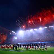 Estadio Nemesio Diez, Toluca, Mexico - May 6, 2026 General view of fireworks as players line up before the match.
